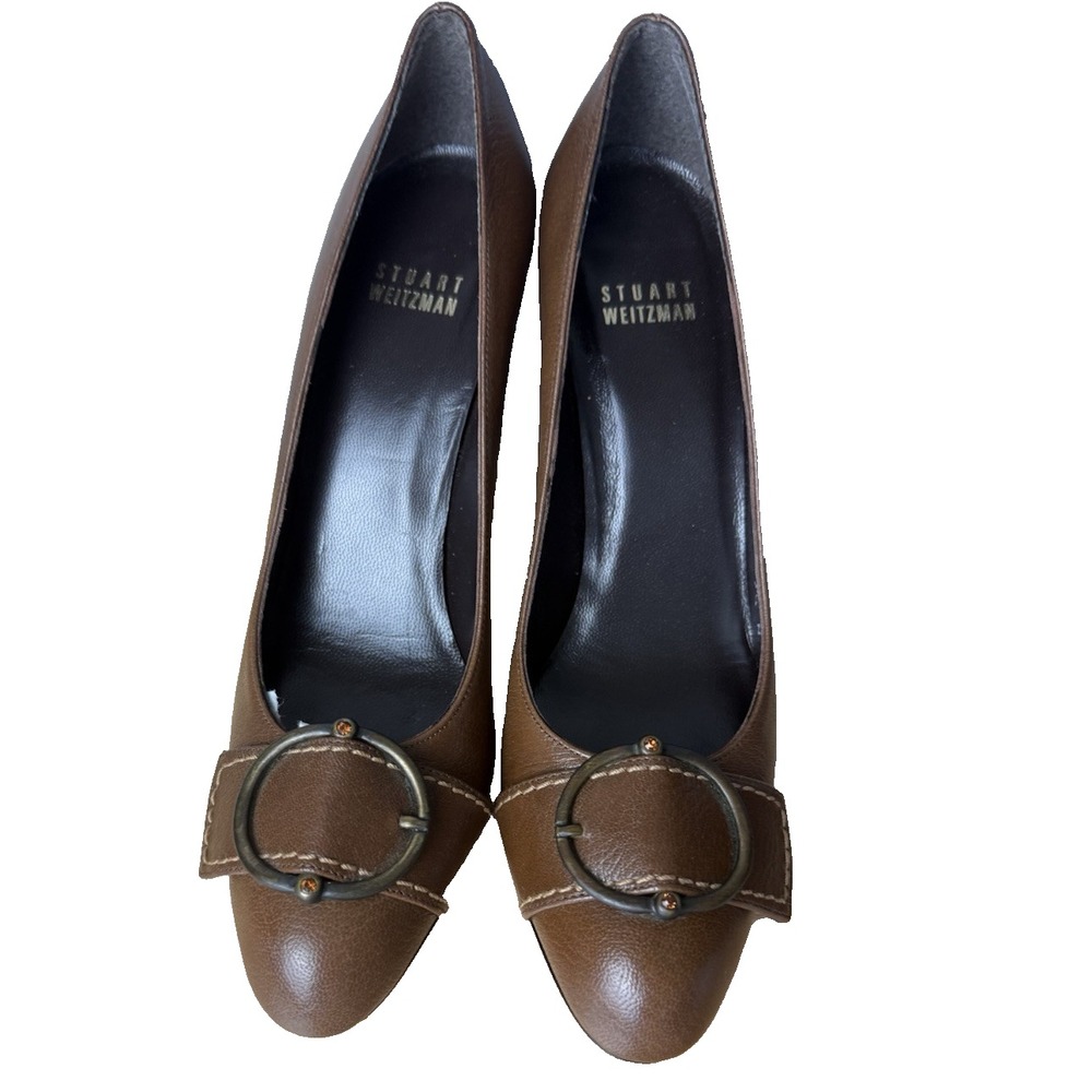 Stuart‎ Weitzman Brown Leather Buckle Pumps 8W00399 Womens Size 7.5